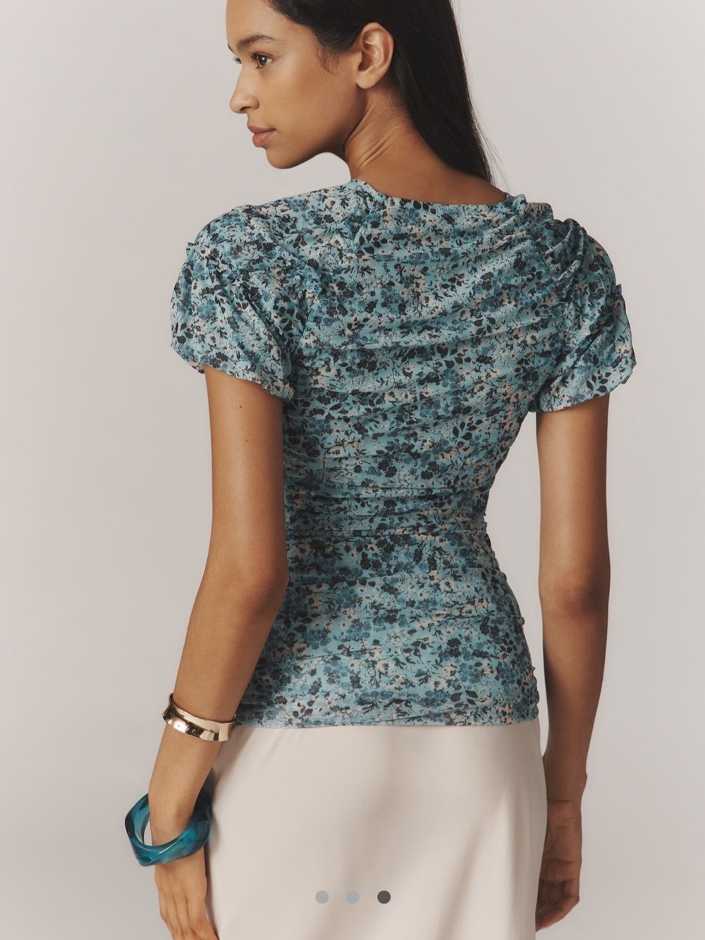 NWT- Anthropologie  Blue Floral Ruched V-Neck Blouse - Picture 3 of 8
